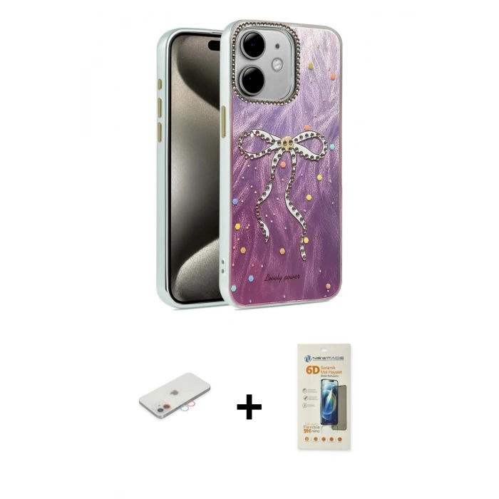 MARSİLYAN™- iPhone 11 Kılıf Zirve Modern Prime - Siyah 6D Mat Seramik Hayalet Nano Ekran Koruyucu + Renkli Kamera Lens Koruma Cam - PE