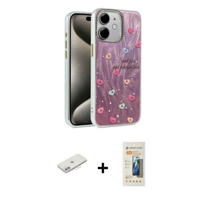 MARSİLYAN™- iPhone 11 Kılıf Zirve Modern Prime - Siyah 6D Mat Seramik Hayalet Nano Ekran Koruyucu + Renkli Kamera Lens Koruma Cam - PE