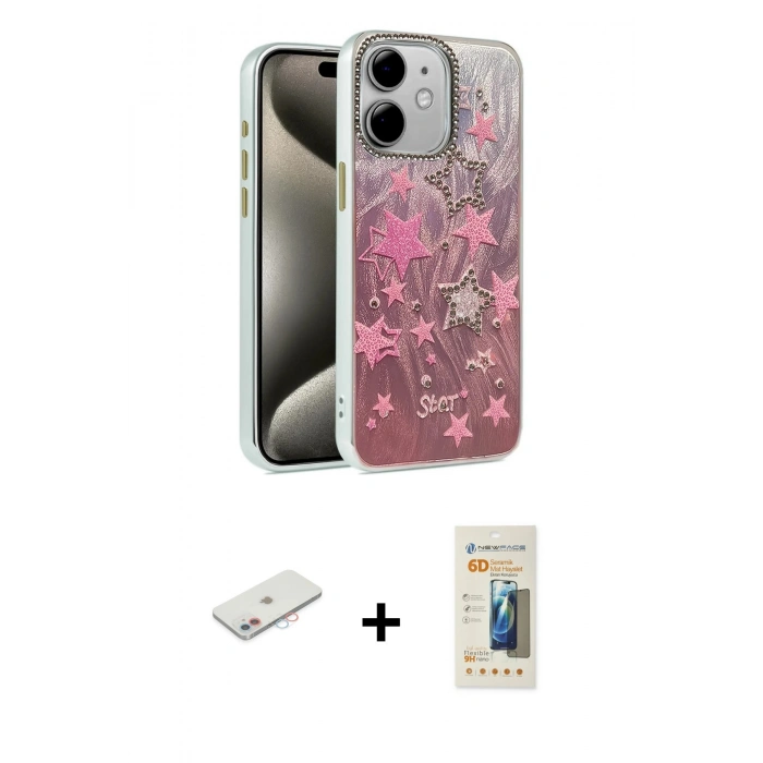 MARSİLYAN™- iPhone 11 Kılıf Zirve Modern Prime - Siyah 6D Mat Seramik Hayalet Nano Ekran Koruyucu + Renkli Kamera Lens Koruma Cam - PE