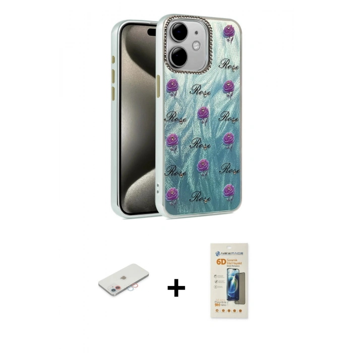 MARSİLYAN™- iPhone 11 Kılıf Zirve Modern Prime - Siyah 6D Mat Seramik Hayalet Nano Ekran Koruyucu + Renkli Kamera Lens Koruma Cam - PE
