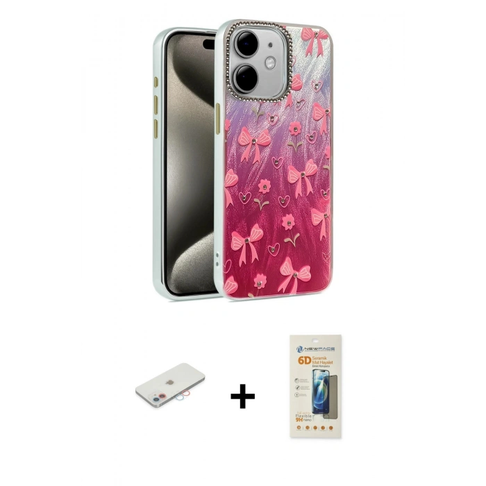 MARSİLYAN™- iPhone 11 Kılıf Zirve Modern Prime - Siyah 6D Mat Seramik Hayalet Nano Ekran Koruyucu + Renkli Kamera Lens Koruma Cam - PE