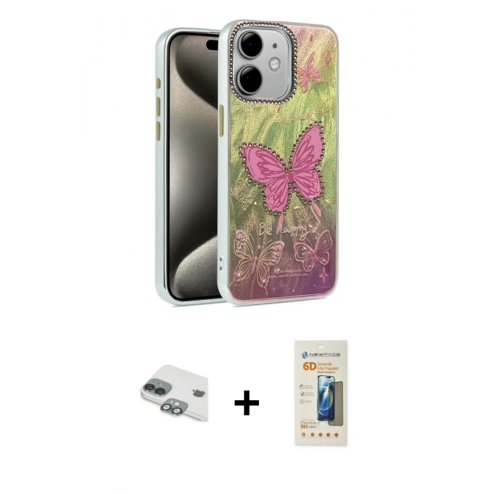 MARSİLYAN™- iPhone 11 Kılıf Zirve Modern Prime - Siyah 6D Mat Seramik Hayalet Nano Ekran Koruyucu + Pers Alüminyum Kamera Lens - YL