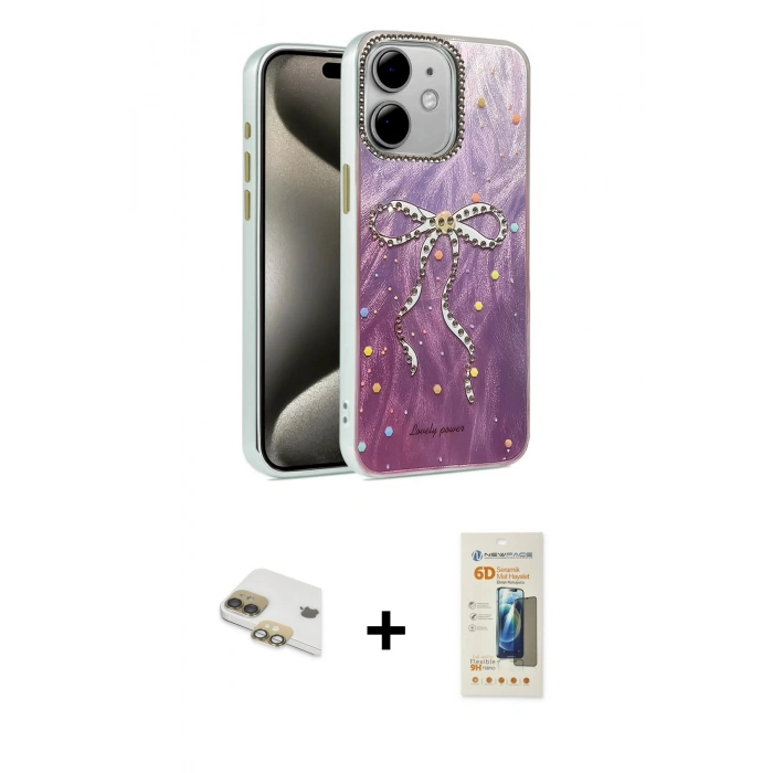 MARSİLYAN™- iPhone 11 Kılıf Zirve Modern Prime - Siyah 6D Mat Seramik Hayalet Nano Ekran Koruyucu + Pers Alüminyum Kamera Lens - GD