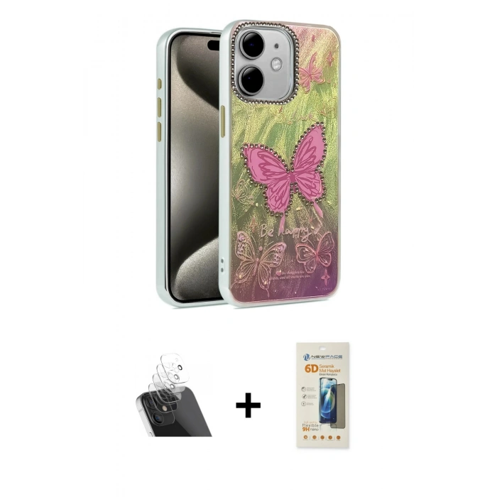MARSİLYAN™- iPhone 11 Kılıf Zirve Modern Prime - Siyah 6D Mat Seramik Hayalet Nano Ekran Koruyucu + Kamera Lens Koruma Cam - SF