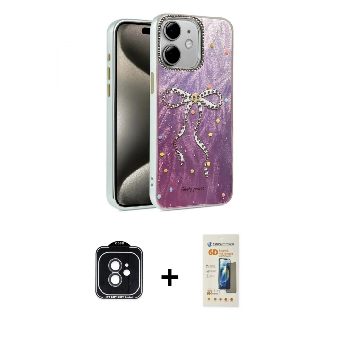 MARSİLYAN™- iPhone 11 Kılıf Zirve Modern Prime - Siyah 6D Mat Seramik Hayalet Nano Ekran Koruyucu + PVD Metal Kamera Lens - SH