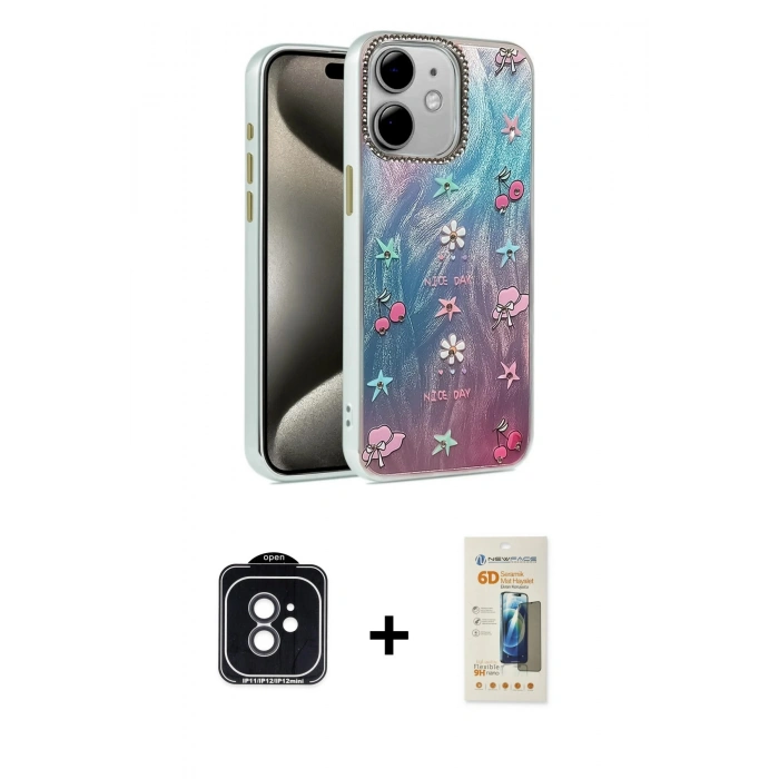 MARSİLYAN™- iPhone 11 Kılıf Zirve Modern Prime - Siyah 6D Mat Seramik Hayalet Nano Ekran Koruyucu + PVD Metal Kamera Lens - SH