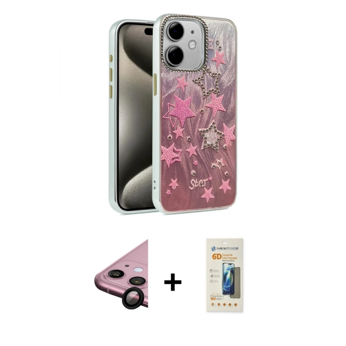 MARSİLYAN™- iPhone 11 Kılıf Zirve Modern Prime - Siyah 6D Mat Seramik Hayalet Nano Ekran Koruyucu + Raze Metal Kamera Lens - SH
