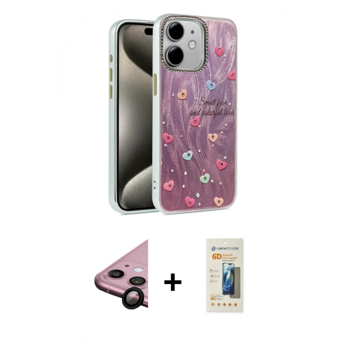 MARSİLYAN™- iPhone 11 Kılıf Zirve Modern Prime - Siyah 6D Mat Seramik Hayalet Nano Ekran Koruyucu + Raze Metal Kamera Lens - SH