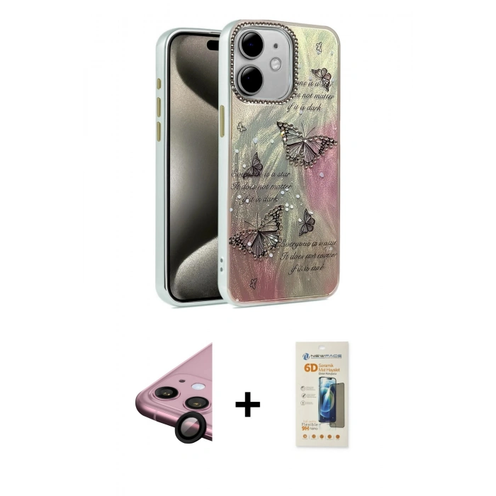 MARSİLYAN™- iPhone 11 Kılıf Zirve Modern Prime - Siyah 6D Mat Seramik Hayalet Nano Ekran Koruyucu + Raze Metal Kamera Lens - SH