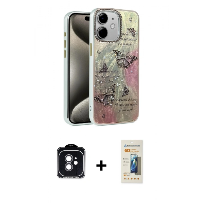 MARSİLYAN™- iPhone 11 Kılıf Zirve Modern Prime - Siyah 6D Mat Seramik Hayalet Nano Ekran Koruyucu + PVD Metal Kamera Lens - SH