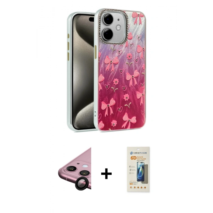 MARSİLYAN™- iPhone 11 Kılıf Zirve Modern Prime - Siyah 6D Mat Seramik Hayalet Nano Ekran Koruyucu + Raze Metal Kamera Lens - SH