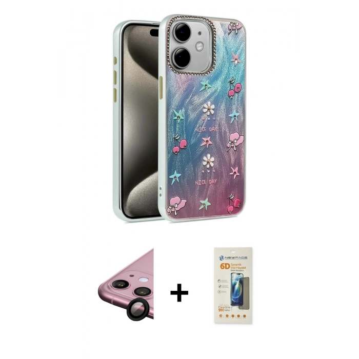MARSİLYAN™- iPhone 11 Kılıf Zirve Modern Prime - Siyah 6D Mat Seramik Hayalet Nano Ekran Koruyucu + Raze Metal Kamera Lens - SH
