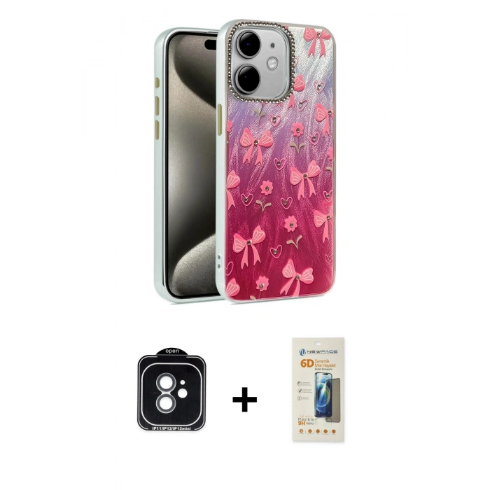 MARSİLYAN™- iPhone 11 Kılıf Zirve Modern Prime - Siyah 6D Mat Seramik Hayalet Nano Ekran Koruyucu + PVD Metal Kamera Lens - YL