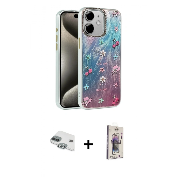 MARSİLYAN™- iPhone 11 Kılıf Zirve Modern Prime - Siyah Bilvis 3D Cam Ekran Koruyucu + Pers Alüminyum Kamera Lens - YL