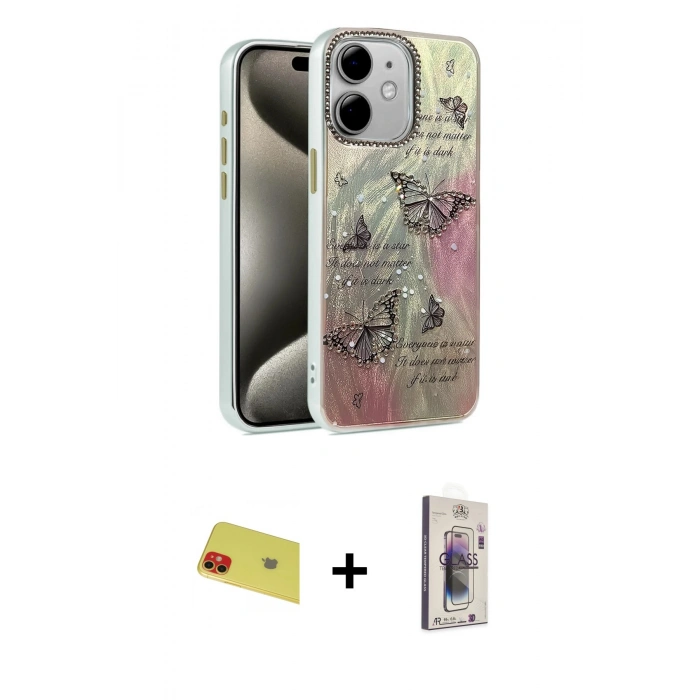 MARSİLYAN™- iPhone 11 Kılıf Zirve Modern Prime - Siyah Bilvis 3D Cam Ekran Koruyucu + Rainbow Kamera Lens Koruma Cam - KI