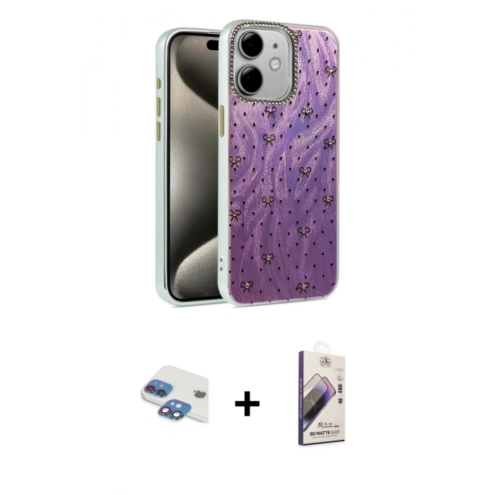 MARSİLYAN™- iPhone 11 Kılıf Zirve Modern Prime - Siyah Bilvis 3D Mat Cam Ekran Koruyucu + Pers Alüminyum Kamera Lens - GI