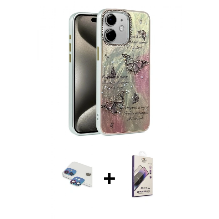 MARSİLYAN™- iPhone 11 Kılıf Zirve Modern Prime - Siyah Bilvis 3D Mat Cam Ekran Koruyucu + Pers Alüminyum Kamera Lens - GI