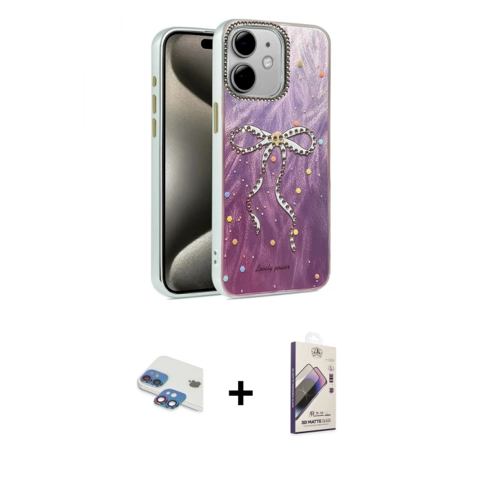 MARSİLYAN™- iPhone 11 Kılıf Zirve Modern Prime - Siyah Bilvis 3D Mat Cam Ekran Koruyucu + Pers Alüminyum Kamera Lens - GI