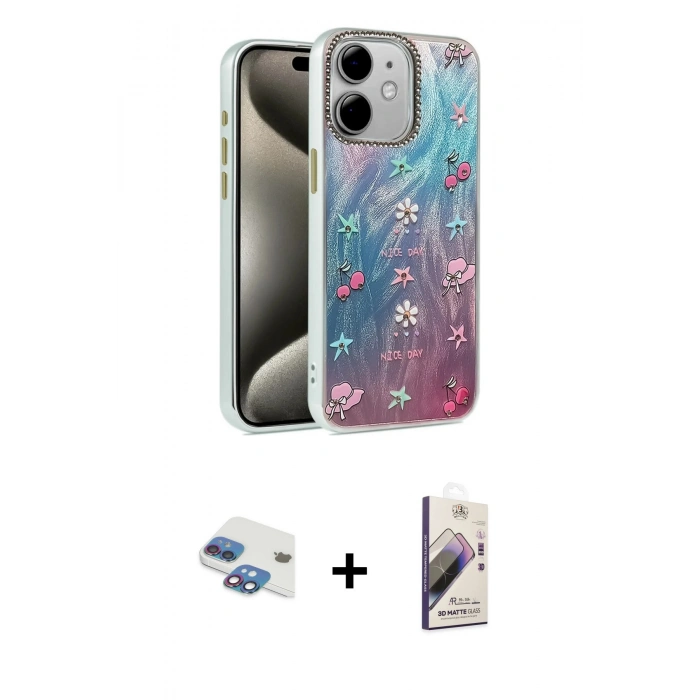 MARSİLYAN™- iPhone 11 Kılıf Zirve Modern Prime - Siyah Bilvis 3D Mat Cam Ekran Koruyucu + Pers Alüminyum Kamera Lens - GI