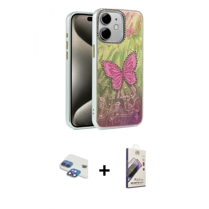 MARSİLYAN™- iPhone 11 Kılıf Zirve Modern Prime - Siyah Bilvis 3D Mat Cam Ekran Koruyucu + Pers Alüminyum Kamera Lens - GI