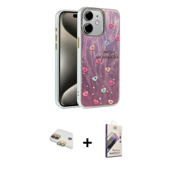 MARSİLYAN™- iPhone 11 Kılıf Zirve Modern Prime - Siyah Bilvis 3D Mat Cam Ekran Koruyucu + Gold Pers Alüminyum Kamera Lens