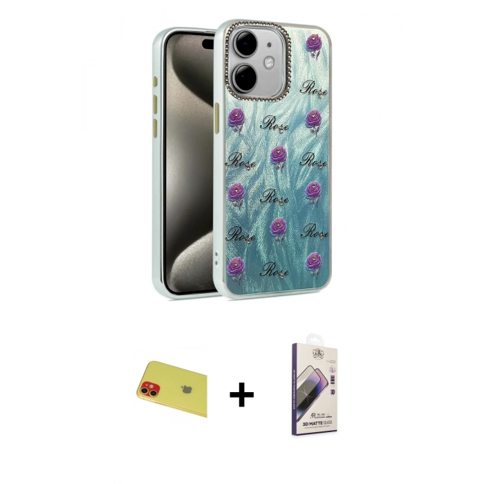 MARSİLYAN™- iPhone 11 Kılıf Zirve Modern Prime - Siyah Bilvis 3D Mat Cam Ekran Koruyucu + Rainbow Kamera Lens Koruma Cam - KI