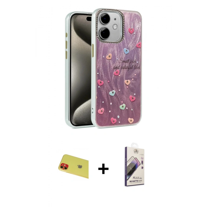 MARSİLYAN™- iPhone 11 Kılıf Zirve Modern Prime - Siyah Bilvis 3D Mat Cam Ekran Koruyucu + Rainbow Kamera Lens Koruma Cam - KI