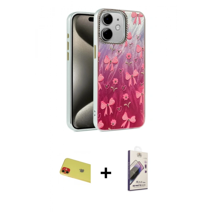 MARSİLYAN™- iPhone 11 Kılıf Zirve Modern Prime - Siyah Bilvis 3D Mat Cam Ekran Koruyucu + Rainbow Kamera Lens Koruma Cam - KI