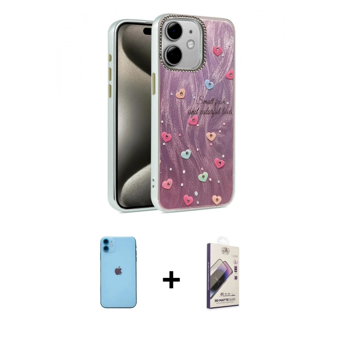 MARSİLYAN™- iPhone 11 Kılıf Zirve Modern Prime - Siyah Bilvis 3D Mat Cam Ekran Koruyucu + Neon Fosforlu Kamera Lens - MI
