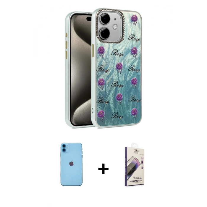 MARSİLYAN™- iPhone 11 Kılıf Zirve Modern Prime - Siyah Bilvis 3D Mat Cam Ekran Koruyucu + Neon Fosforlu Kamera Lens - MI