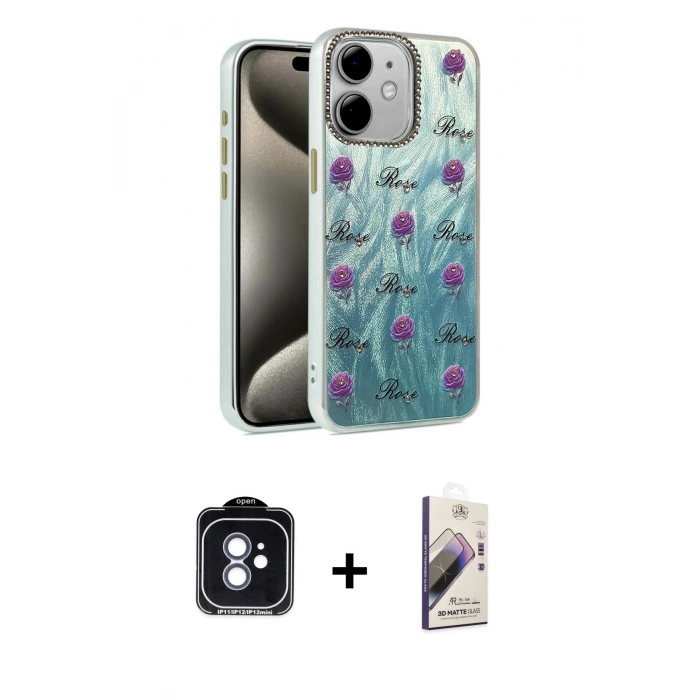 MARSİLYAN™- iPhone 11 Kılıf Zirve Modern Prime - Siyah Bilvis 3D Mat Cam Ekran Koruyucu + PVD Metal Kamera Lens - MI