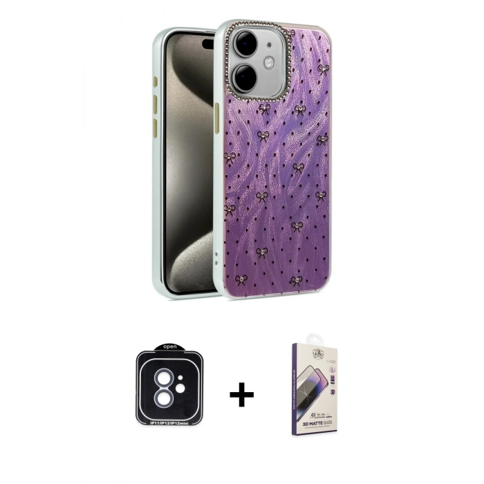 MARSİLYAN™- iPhone 11 Kılıf Zirve Modern Prime - Siyah Bilvis 3D Mat Cam Ekran Koruyucu + PVD Metal Kamera Lens - MI