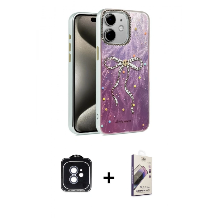 MARSİLYAN™- iPhone 11 Kılıf Zirve Modern Prime - Siyah Bilvis 3D Mat Cam Ekran Koruyucu + PVD Metal Kamera Lens - MI