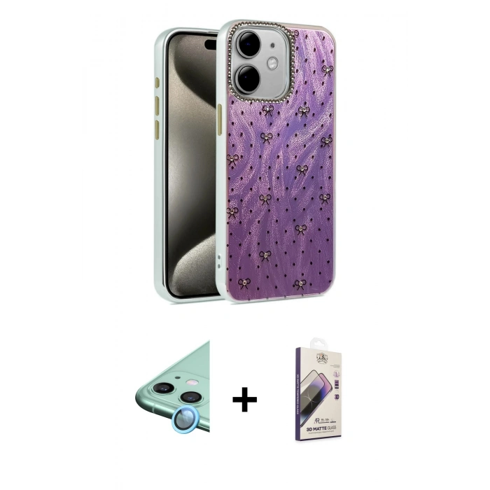 MARSİLYAN™- iPhone 11 Kılıf Zirve Modern Prime - Siyah Bilvis 3D Mat Cam Ekran Koruyucu + Raze Metal Kamera Lens - MI