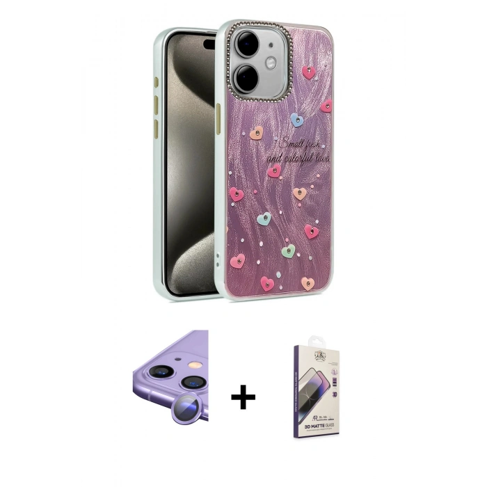 MARSİLYAN™- iPhone 11 Kılıf Zirve Modern Prime - Siyah Bilvis 3D Mat Cam Ekran Koruyucu + Raze Metal Kamera Lens - MR