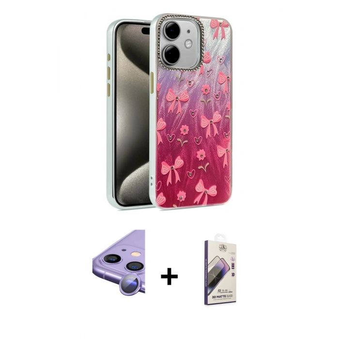 MARSİLYAN™- iPhone 11 Kılıf Zirve Modern Prime - Siyah Bilvis 3D Mat Cam Ekran Koruyucu + Raze Metal Kamera Lens - MR
