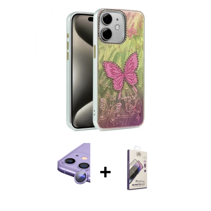 MARSİLYAN™- iPhone 11 Kılıf Zirve Modern Prime - Siyah Bilvis 3D Mat Cam Ekran Koruyucu + Raze Metal Kamera Lens - MR