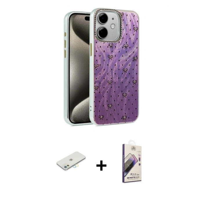 MARSİLYAN™- iPhone 11 Kılıf Zirve Modern Prime - Siyah Bilvis 3D Mat Cam Ekran Koruyucu + Renkli Kamera Lens Koruma Cam - SI