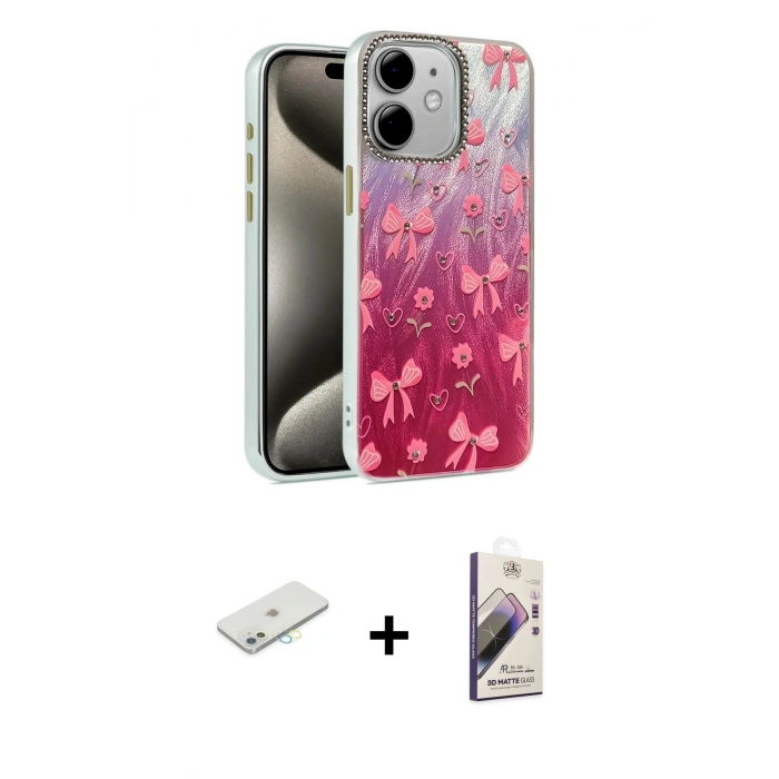 MARSİLYAN™- iPhone 11 Kılıf Zirve Modern Prime - Siyah Bilvis 3D Mat Cam Ekran Koruyucu + Renkli Kamera Lens Koruma Cam - SI