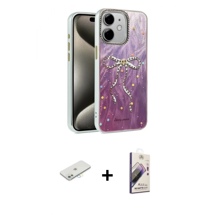 MARSİLYAN™- iPhone 11 Kılıf Zirve Modern Prime - Siyah Bilvis 3D Mat Cam Ekran Koruyucu + Renkli Kamera Lens Koruma Cam - SI
