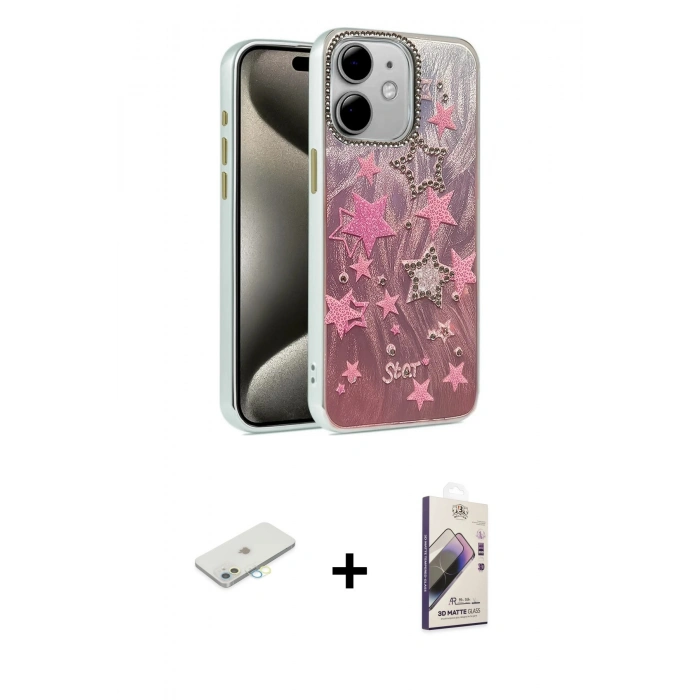 MARSİLYAN™- iPhone 11 Kılıf Zirve Modern Prime - Siyah Bilvis 3D Mat Cam Ekran Koruyucu + Renkli Kamera Lens Koruma Cam - SI