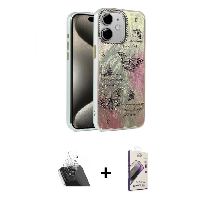 MARSİLYAN™- iPhone 11 Kılıf Zirve Modern Prime - Siyah Bilvis 3D Mat Cam Ekran Koruyucu + Kamera Lens Koruma Cam - SF