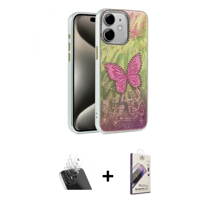 MARSİLYAN™- iPhone 11 Kılıf Zirve Modern Prime - Siyah Bilvis 3D Mat Cam Ekran Koruyucu + Kamera Lens Koruma Cam - SF
