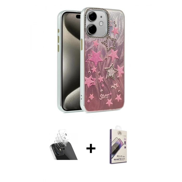 MARSİLYAN™- iPhone 11 Kılıf Zirve Modern Prime - Siyah Bilvis 3D Mat Cam Ekran Koruyucu + Kamera Lens Koruma Cam - SF