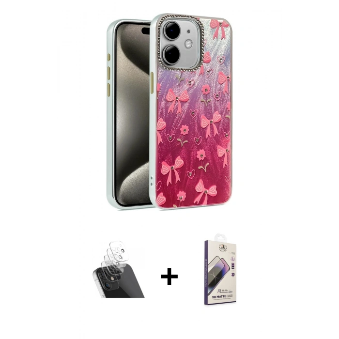 MARSİLYAN™- iPhone 11 Kılıf Zirve Modern Prime - Siyah Bilvis 3D Mat Cam Ekran Koruyucu + Kamera Lens Koruma Cam - SF