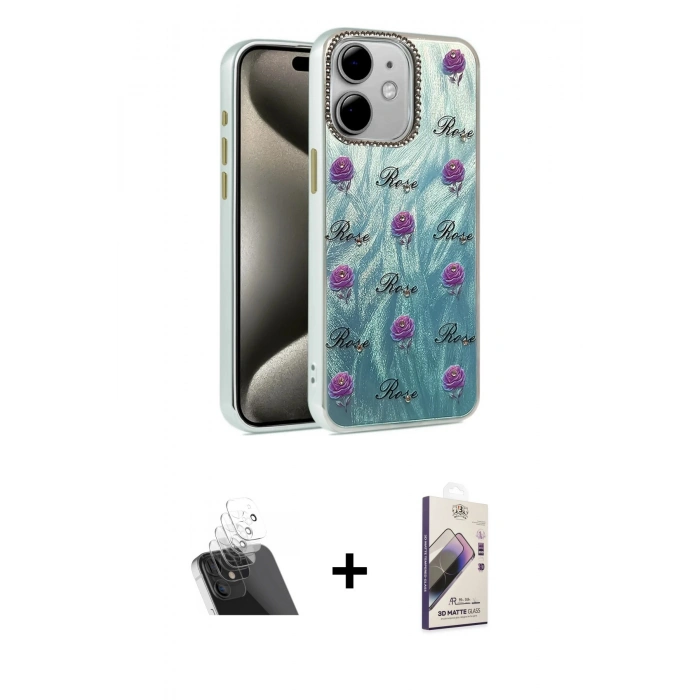 MARSİLYAN™- iPhone 11 Kılıf Zirve Modern Prime - Siyah Bilvis 3D Mat Cam Ekran Koruyucu + Kamera Lens Koruma Cam - SF