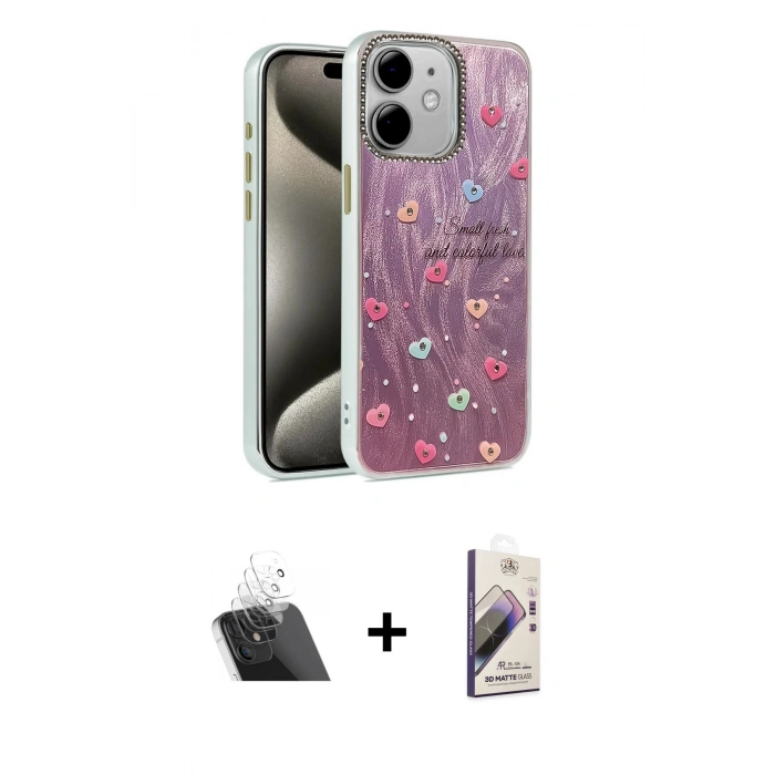MARSİLYAN™- iPhone 11 Kılıf Zirve Modern Prime - Siyah Bilvis 3D Mat Cam Ekran Koruyucu + Kamera Lens Koruma Cam - SF