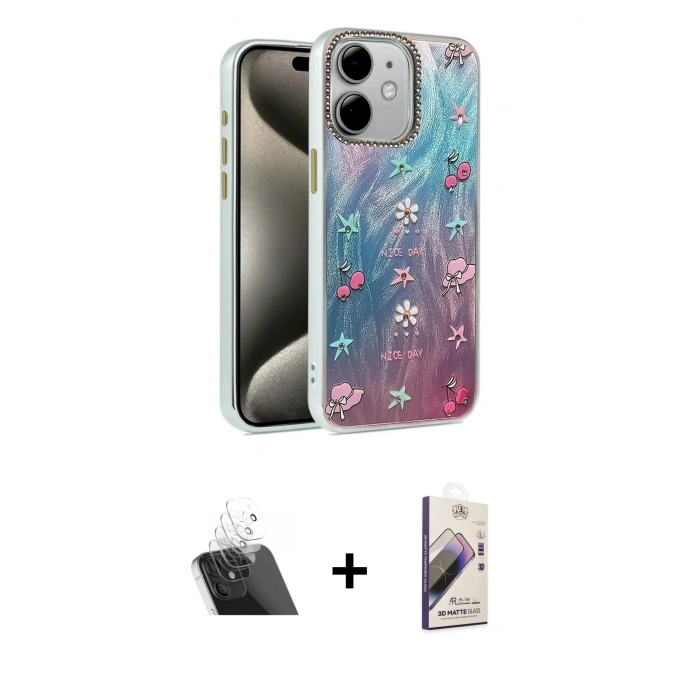 MARSİLYAN™- iPhone 11 Kılıf Zirve Modern Prime - Siyah Bilvis 3D Mat Cam Ekran Koruyucu + Kamera Lens Koruma Cam - SF