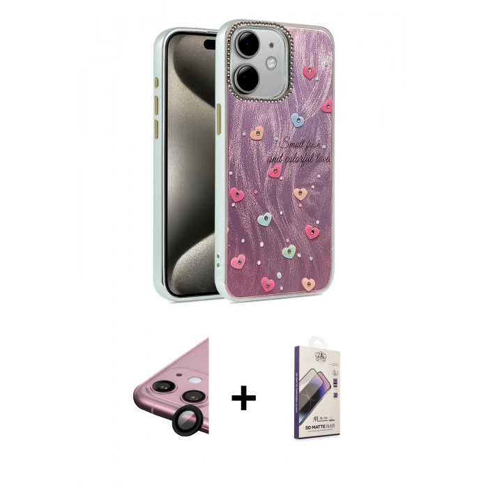 MARSİLYAN™- iPhone 11 Kılıf Zirve Modern Prime - Siyah Bilvis 3D Mat Cam Ekran Koruyucu + Raze Metal Kamera Lens - SH