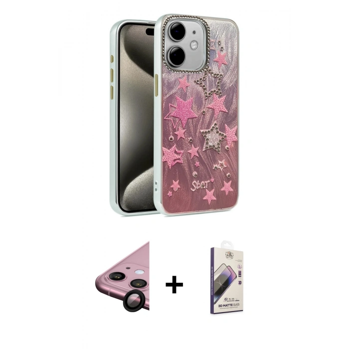 MARSİLYAN™- iPhone 11 Kılıf Zirve Modern Prime - Siyah Bilvis 3D Mat Cam Ekran Koruyucu + Raze Metal Kamera Lens - SH
